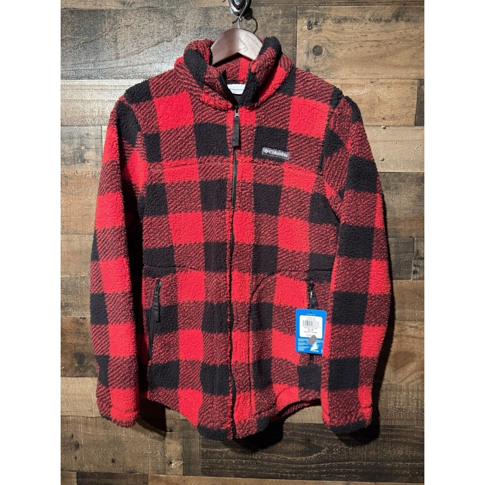 🔥🧸NEW Columbia Women's Red Black Buffalo Plaid Fleece Full Zip Jacket Small